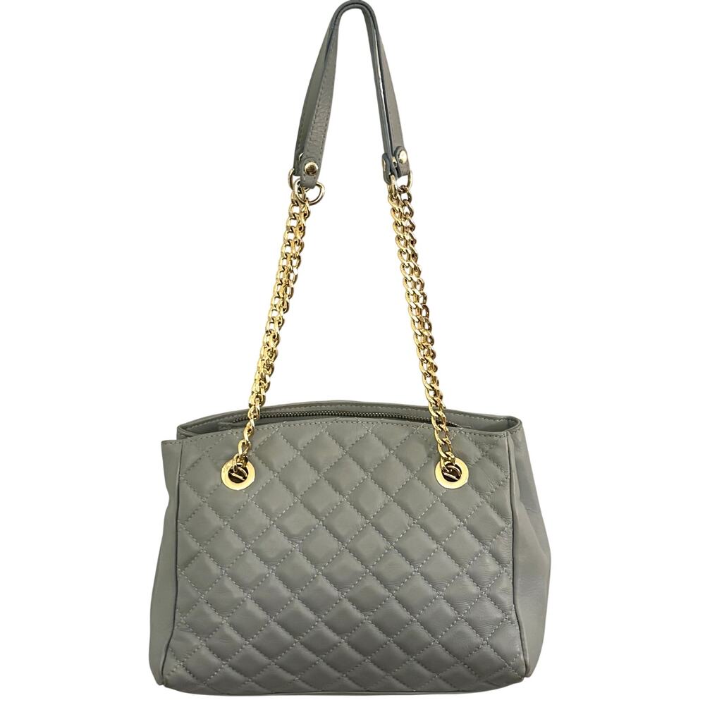 Anna Paola Silver Tone Genuine Leather Hobo Bag Woven Gold Tone Chain Strap